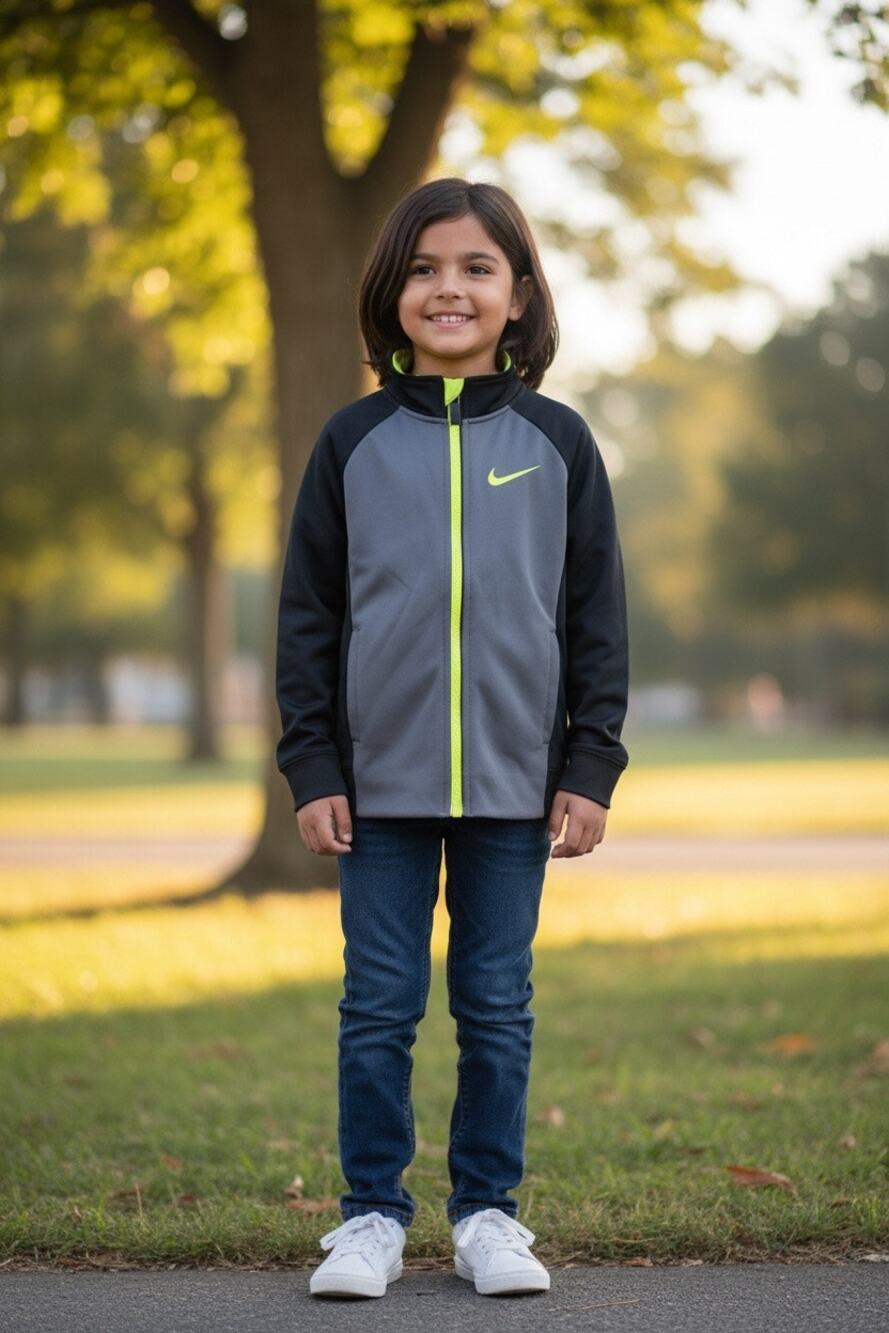 Nike Youth Full Zip Track Jacket Gray Black Volt Dri Fit Size 7